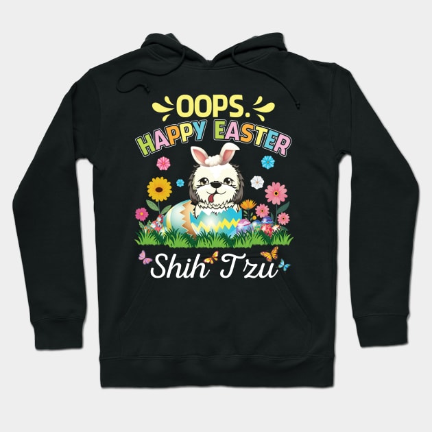 Shih Tzu Dog Bunny Costume Playing Flower Eggs Happy Easter Hoodie by DainaMotteut